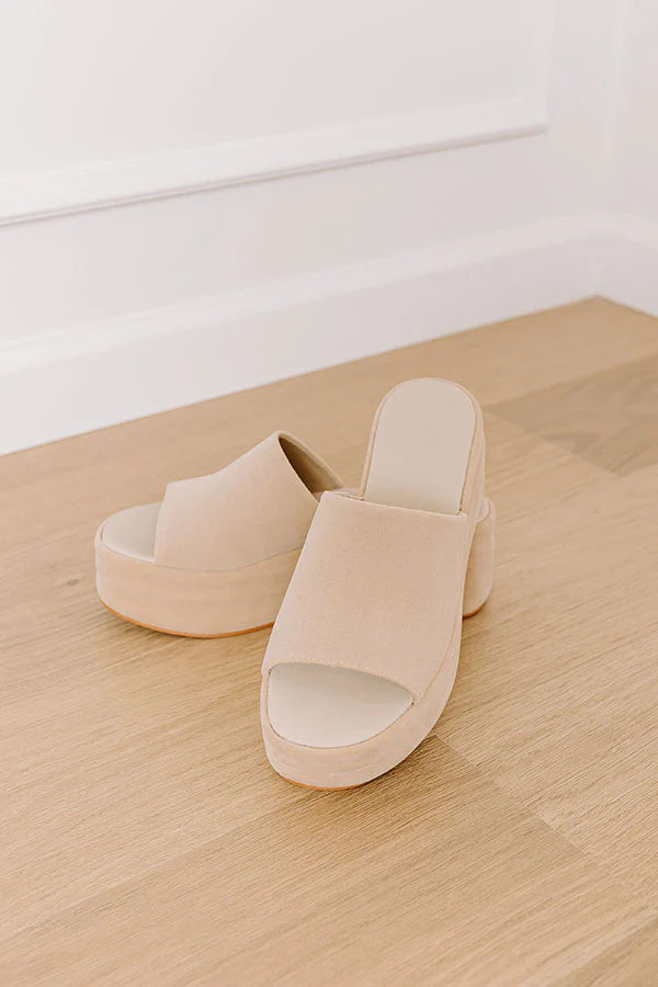 The Josephine Faux Suede Platform Sandal in Beige