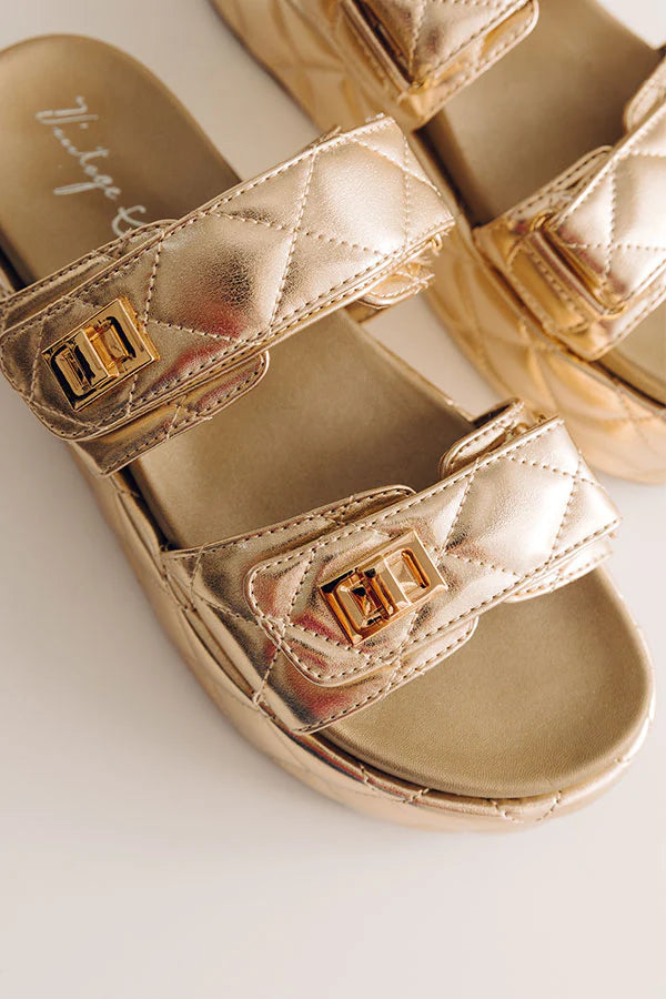 Onya Faux Leather Metallic Sandal in Gold