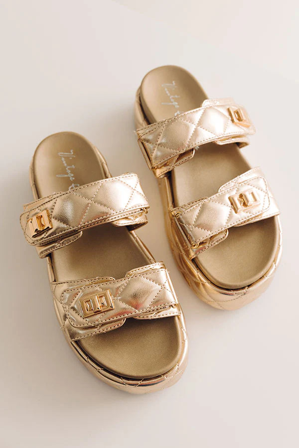 Onya Faux Leather Metallic Sandal in Gold