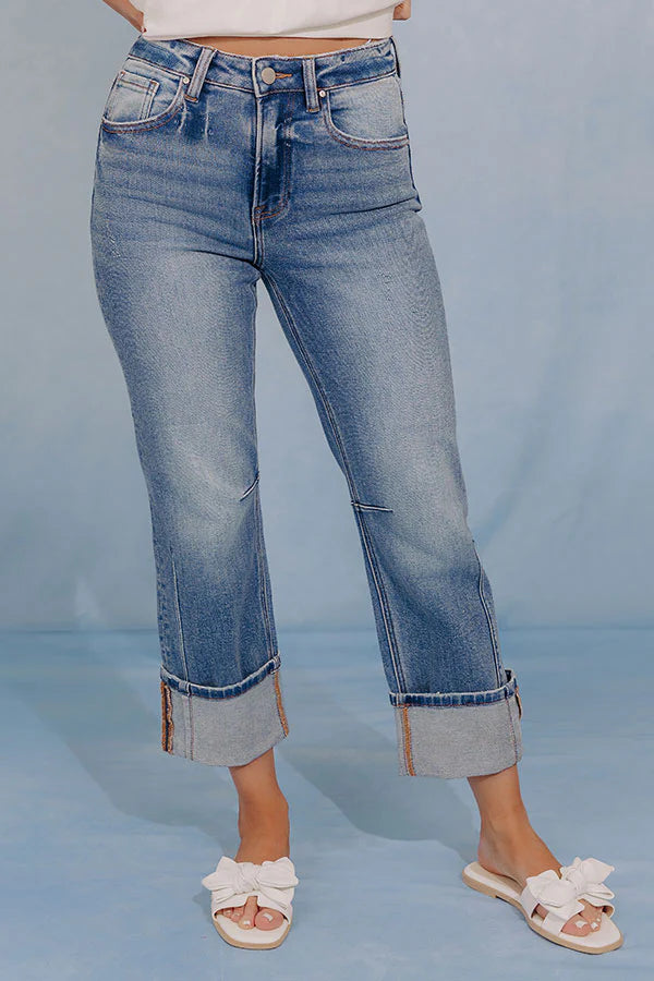 RISEN Kristy High Waist Straight Leg Jean in Medium Wash