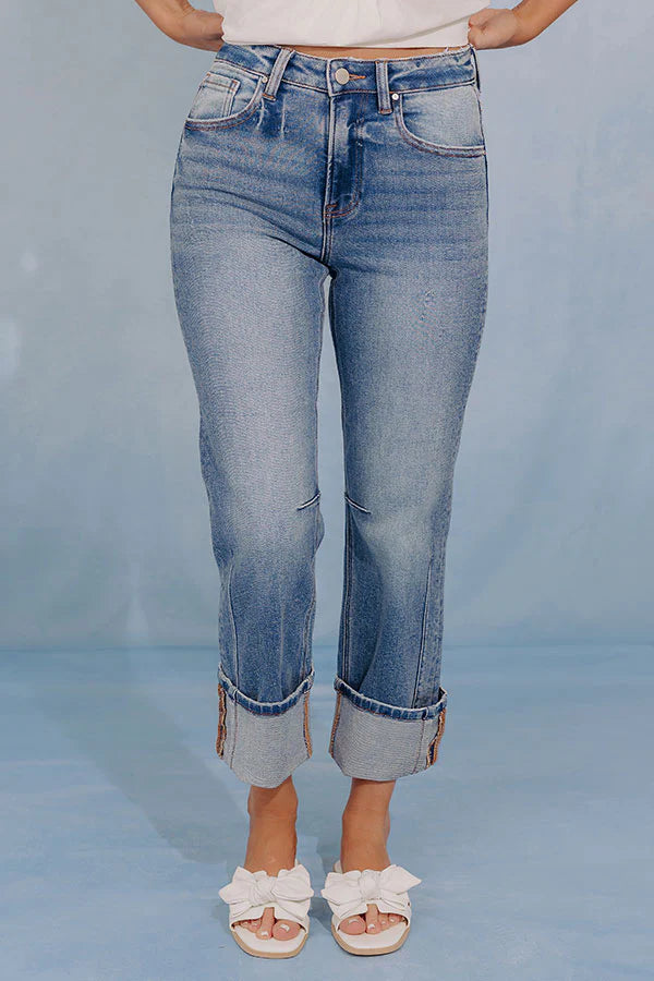 RISEN Kristy High Waist Straight Leg Jean in Medium Wash
