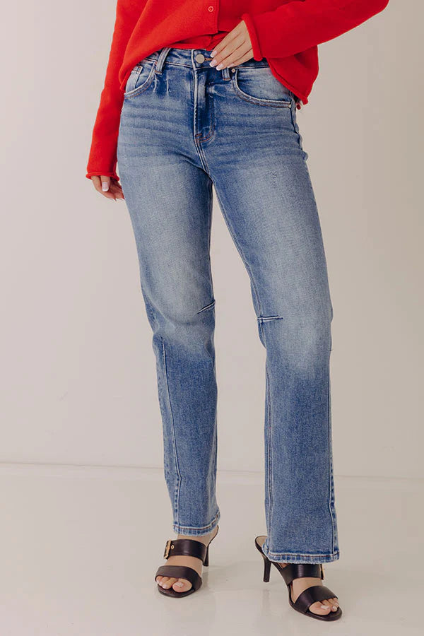 RISEN Kristy High Waist Straight Leg Jean in Medium Wash
