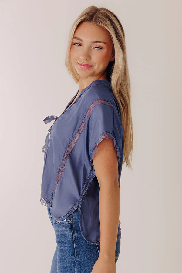 Femme Fatale Satin Lace Trim Top in Riverside