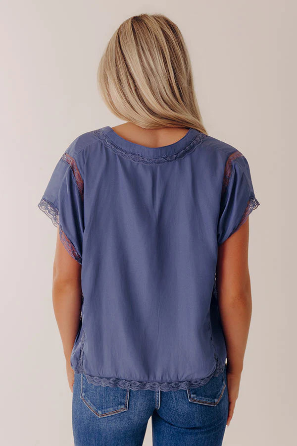Femme Fatale Satin Lace Trim Top in Riverside