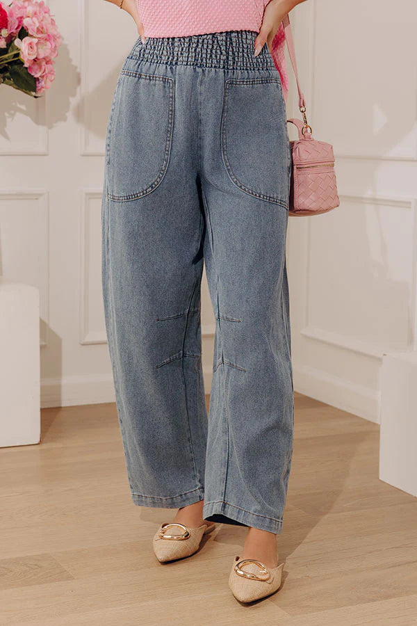 The Solenne High Waist Chambray Barrel Leg Pants
