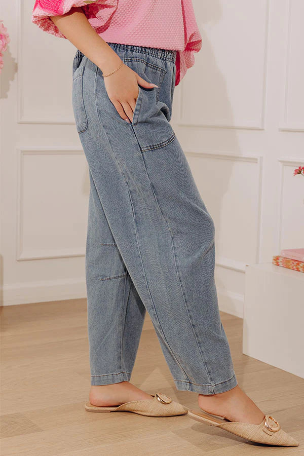 The Solenne High Waist Chambray Barrel Leg Pants