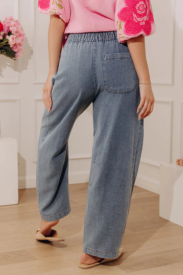 The Solenne High Waist Chambray Barrel Leg Pants