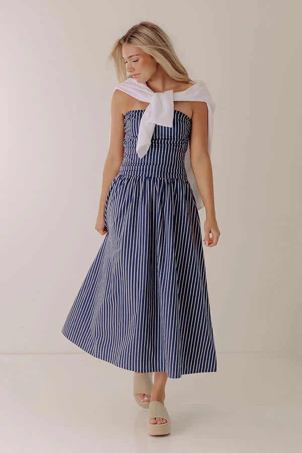 Everyday Classic Stripe Midi Dress in Navy