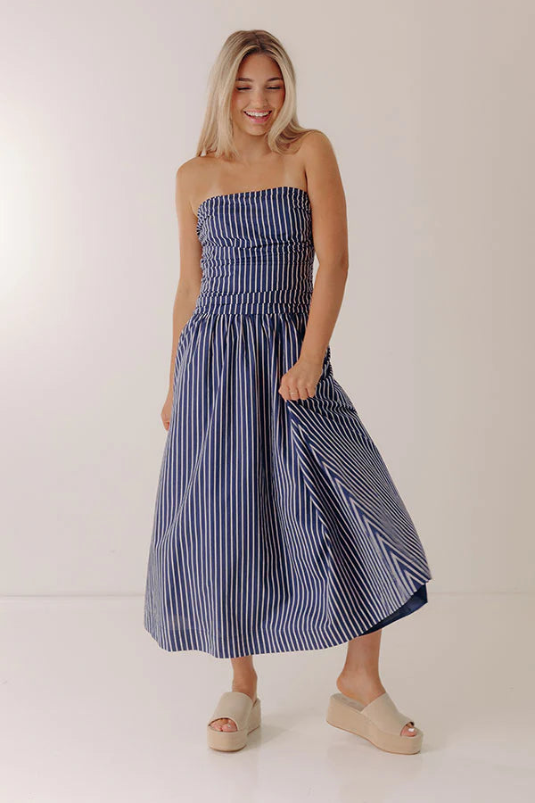 Everyday Classic Stripe Midi Dress in Navy