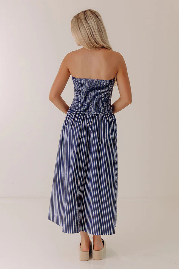 Everyday Classic Stripe Midi Dress in Navy