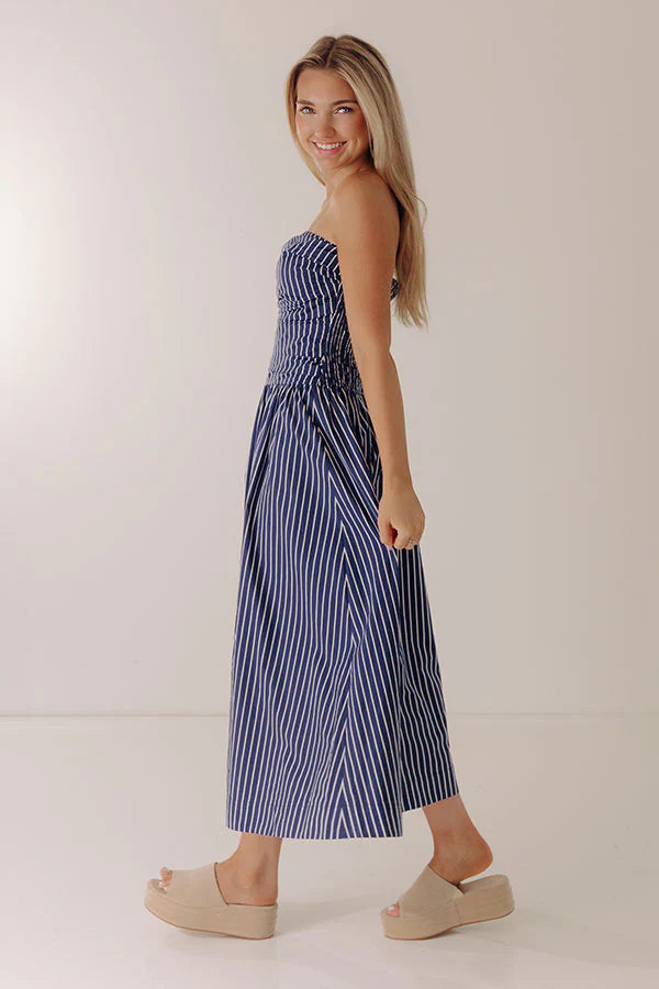 Everyday Classic Stripe Midi Dress in Navy