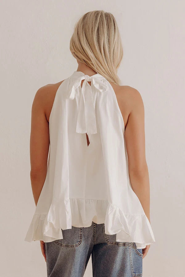 Happy Place Ruffle Top in White