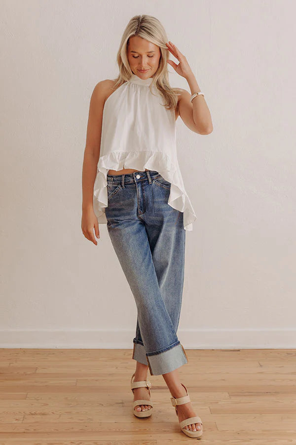 Happy Place Ruffle Top in White