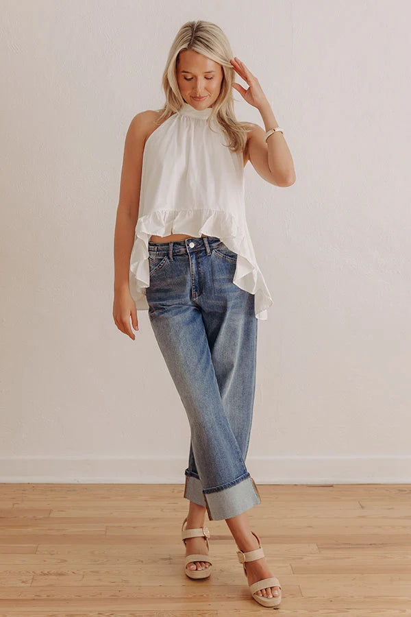 Happy Place Ruffle Top in White