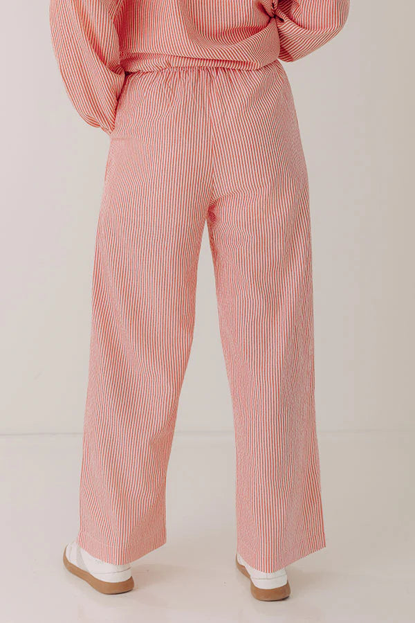 Seaside Charm Midrise Stripe Pants in Tangerine