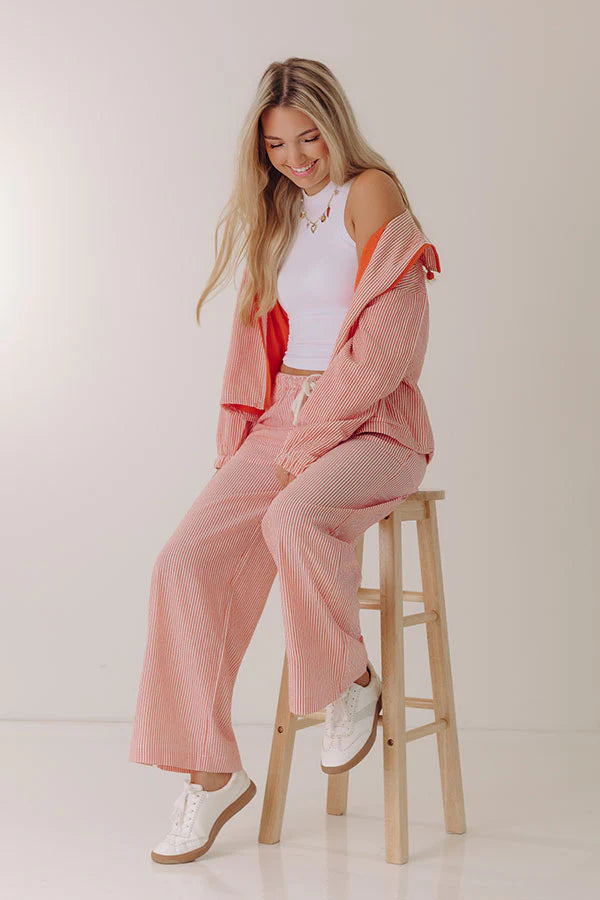 Seaside Charm Midrise Stripe Pants in Tangerine