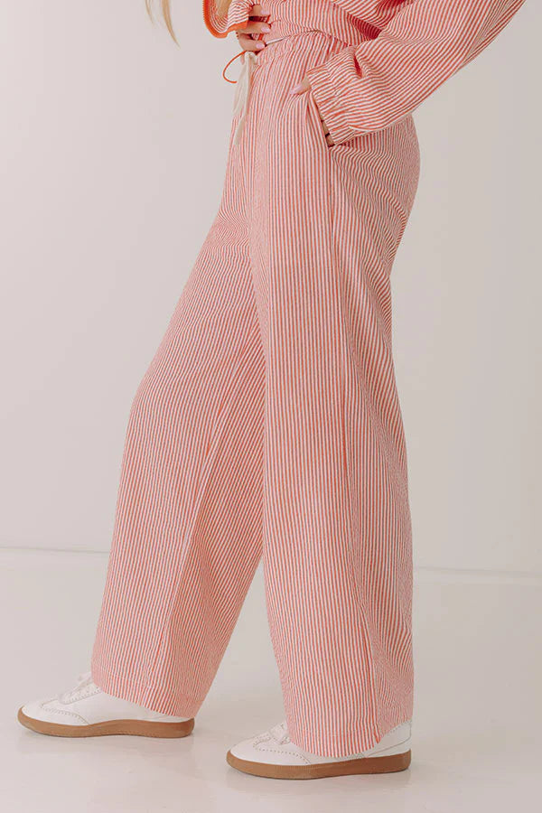 Seaside Charm Midrise Stripe Pants in Tangerine