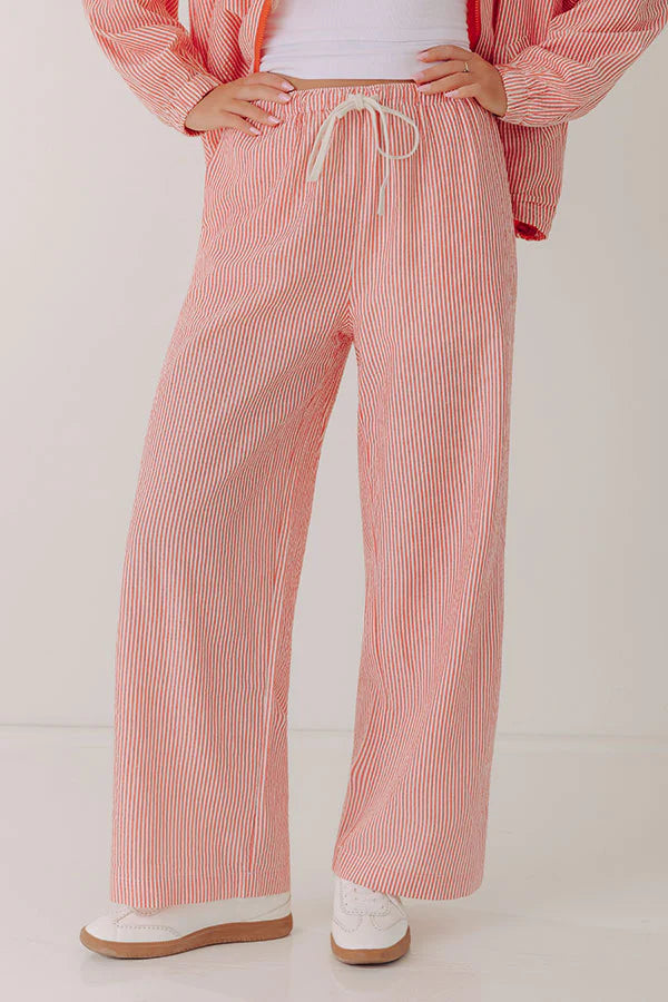 Seaside Charm Midrise Stripe Pants in Tangerine