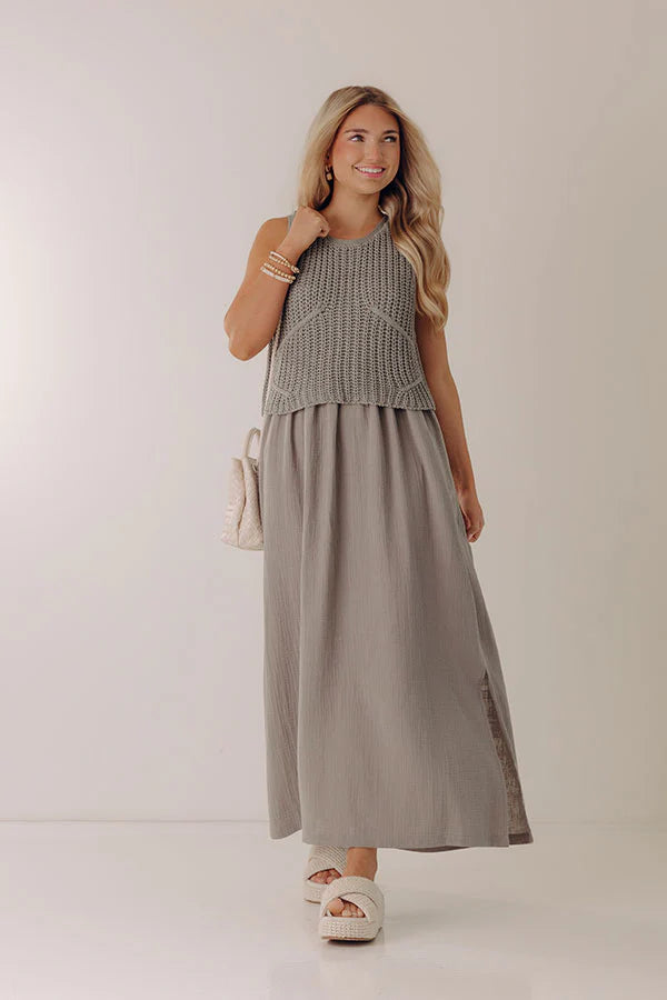 Beach House Brunch Mixed Media Maxi Dress