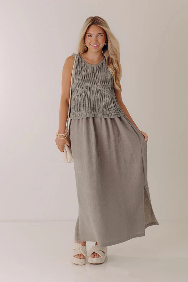 Beach House Brunch Mixed Media Maxi Dress
