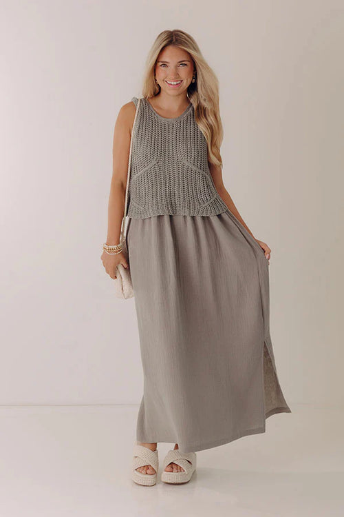 Beach House Brunch Mixed Media Maxi Dress