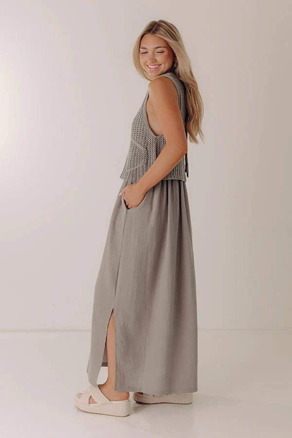 Beach House Brunch Mixed Media Maxi Dress